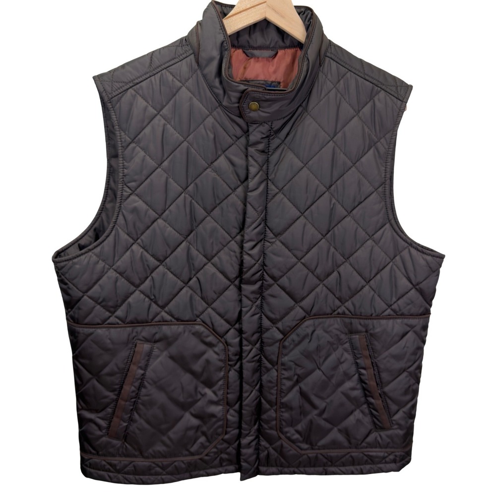 Tommy Bahama Full Zip Quilted Vest Mens Size L Brown Country Club Equestrian